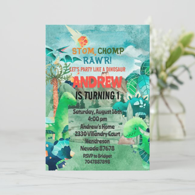 Invitación Dinosaur Birthday Invitation, Dinosaurs (Anverso de pie)
