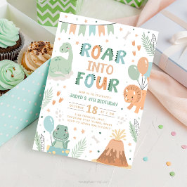 Invitación Dinosaur Birthday Invitation Four. Cute Baby Dino
