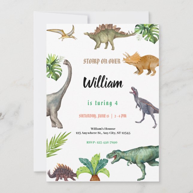 Invitación Dinosaur Birthday Party Invitation  (Anverso)