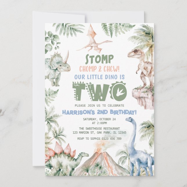 Invitación Dinosaur Boy Dino Birday Party (Anverso)