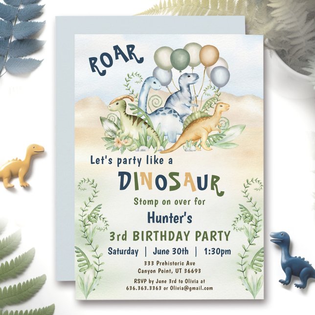 Invitación Dinosaur Boy Pastel Verde Azul Personalizado Prime (Dinosaur Boy Blue Green Pastel Custom 1st Birthday Invitation)