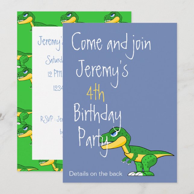 Invitación Dinosaur Cute Boys Age Birday (Anverso / Reverso)