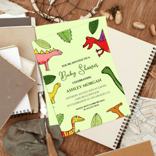 Invitación Dinosaur Cute Doodle Baby Shower