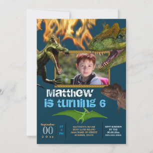 Invitación Dinosaur DIY foto chicos tema fiesta de tema flor 