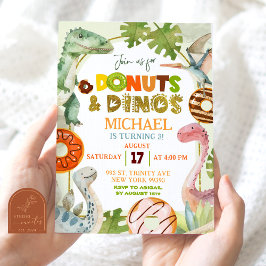 Invitación Dinosaur Donuts y fiesta de cumpleaños de Dinos