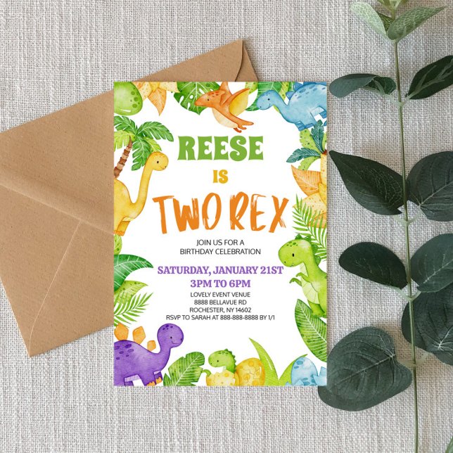 Invitación Dinosaur Dos Rex T-Rex Segundo Fiesta de Cumpleaño (Subido por el creador)