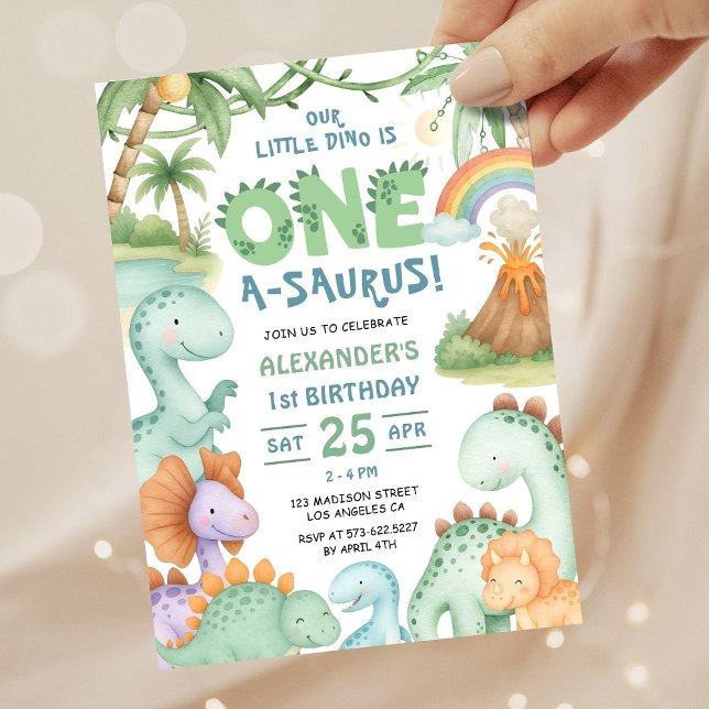 Invitación Dinosaur First Birthday Cute Dino Invitation  (Subido por el creador)