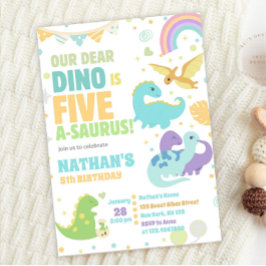 Invitación Dinosaur Five-A-Saurus 5th Birthday Party Pastel