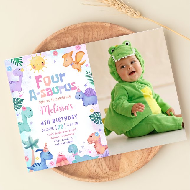Invitación Dinosaur Four-A-Saurus 4ª Foto De Cumpleaños (Subido por el creador)