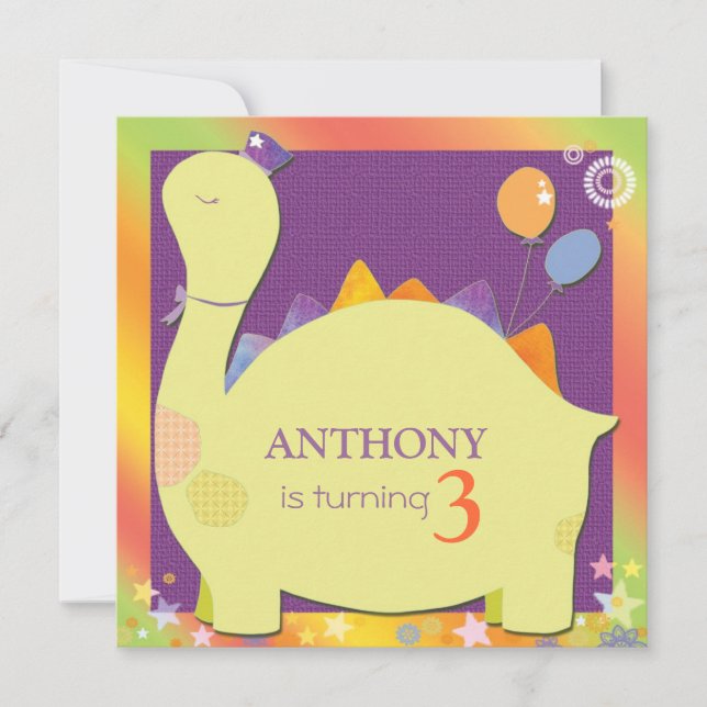 Invitación Dinosaur, Gorra fiesta, fiesta de cumpleaños de ni (Anverso)