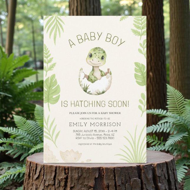 Invitación Dinosaur Hatching Soon Baby Boy Shower  (Subido por el creador)