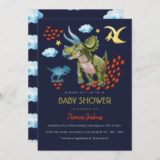 Invitación Dinosaur in watercolor Baby Shower invite.