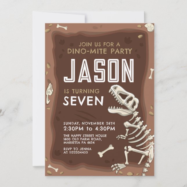 Invitación Dinosaur Invitation for Birthday Party Fossil (Anverso)