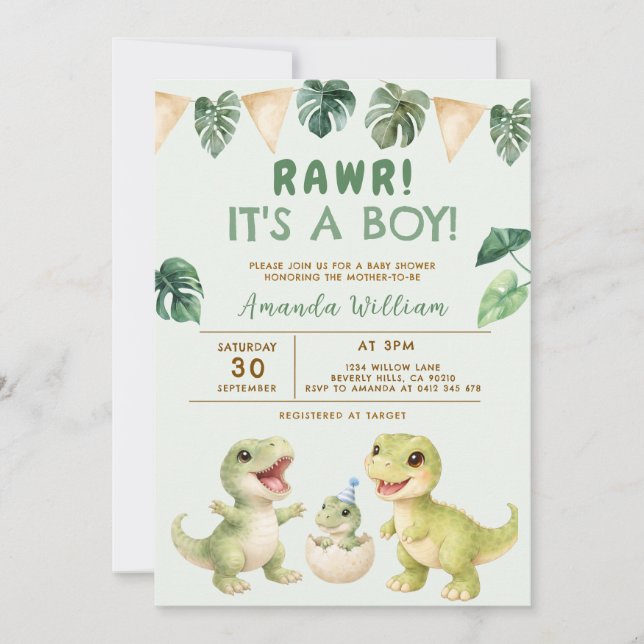 Invitación Dinosaur It's a Boy Dinosaur Baby Shower (Anverso)