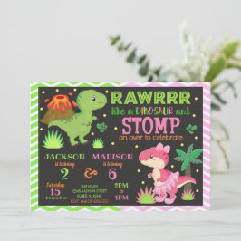 Invitación Dinosaur Joint Birthday Invitation for Boy & Girl