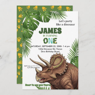 Invitación Dinosaur Jungle 1st Birthday Invitation 