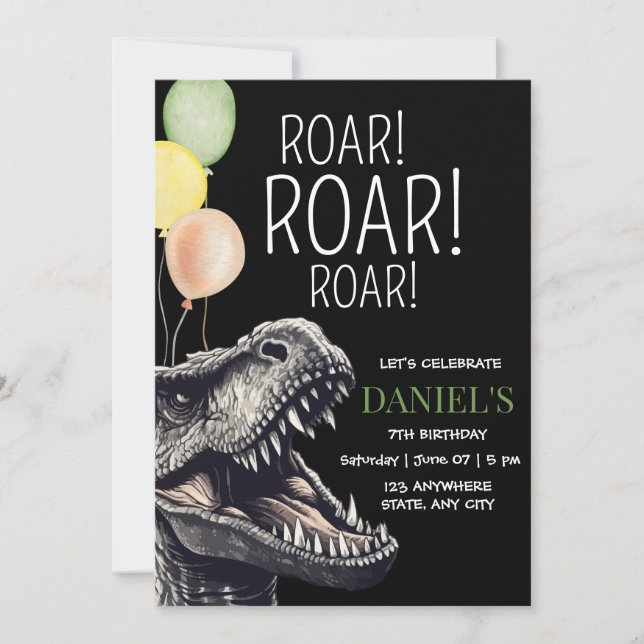 Invitación Dinosaur Jurassic Adventure T-Rex Cumpleaños (Anverso)