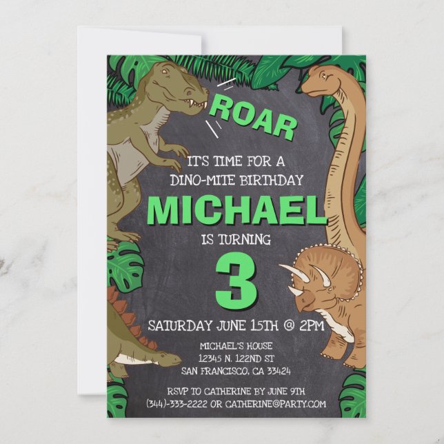 Invitación Dinosaur Jurassic Dino Kids 3er Fiesta de cumpleañ (Anverso)