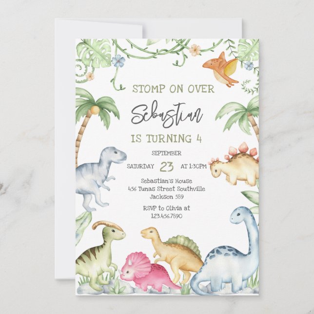 Invitación Dinosaur Kids Birthday Invitation (Anverso)