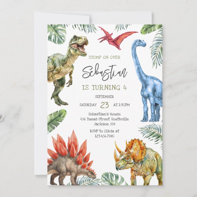 Invitación Dinosaur Kids Birthday Invitation (Anverso)