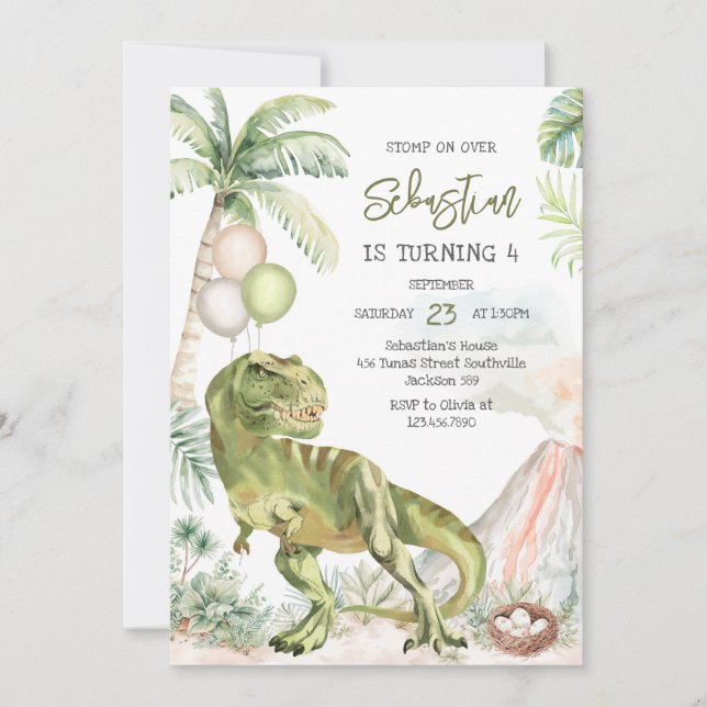 Invitación Dinosaur Kids Birthday Invitation (Anverso)