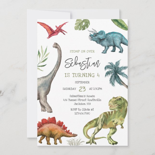 Invitación Dinosaur Kids Birthday Invitation (Anverso)
