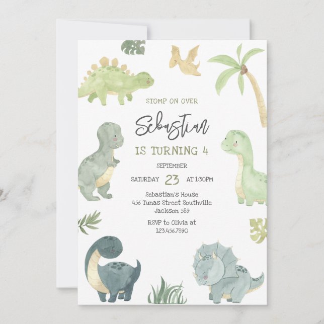Invitación Dinosaur Kids Birthday Invitation (Anverso)