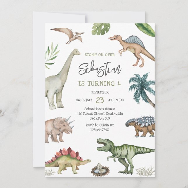 Invitación Dinosaur Kids Birthday Invitation (Anverso)