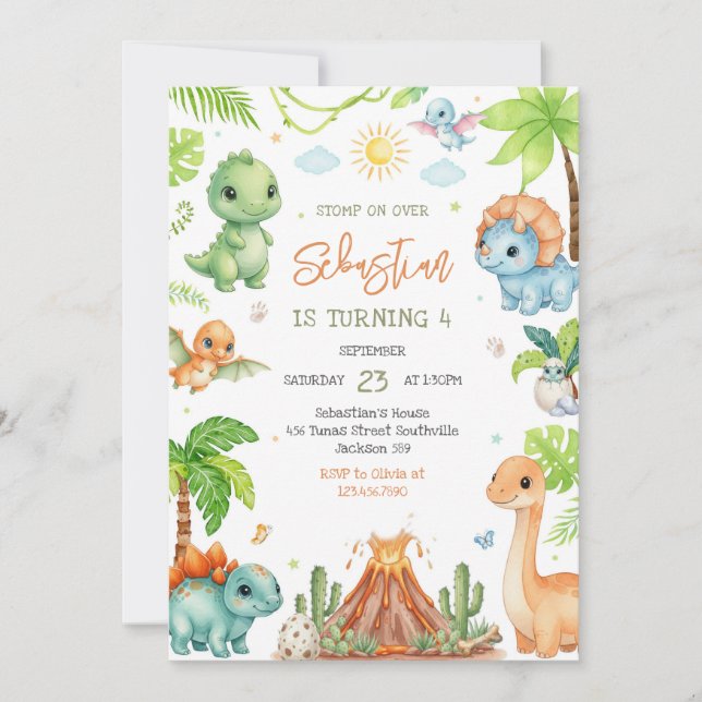Invitación Dinosaur Kids Birthday Invitation (Anverso)