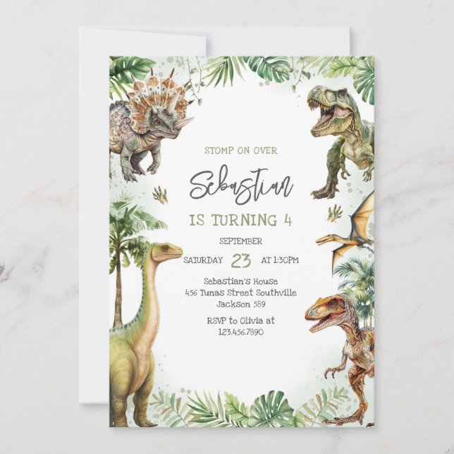 Invitación Dinosaur Kids Birthday Invitation (Anverso)