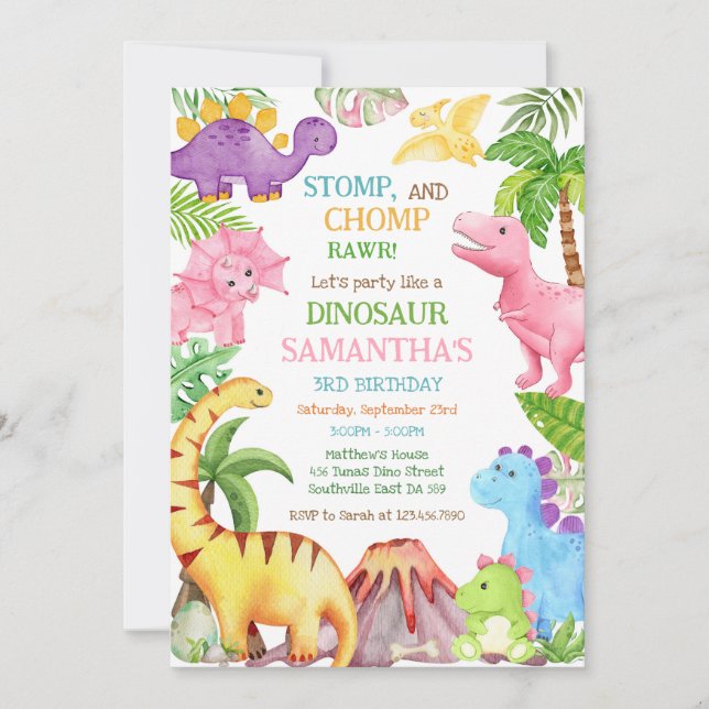 Invitación Dinosaur Kids Birthday Invitation (Anverso)