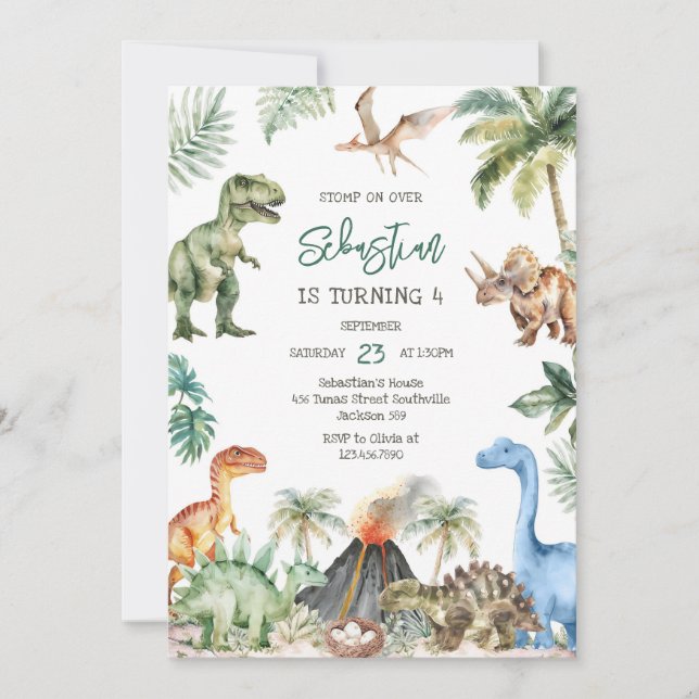 Invitación Dinosaur Kids Birthday Invitation (Anverso)