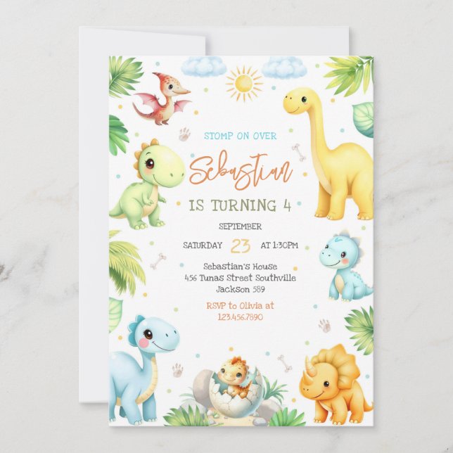 Invitación Dinosaur Kids Birthday Invitation (Anverso)