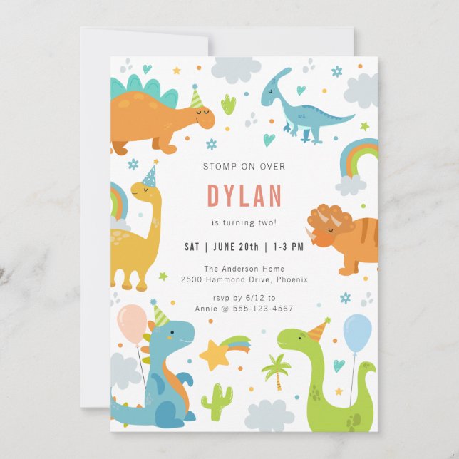 Invitación Dinosaur Kids Birthday Invitation (Anverso)
