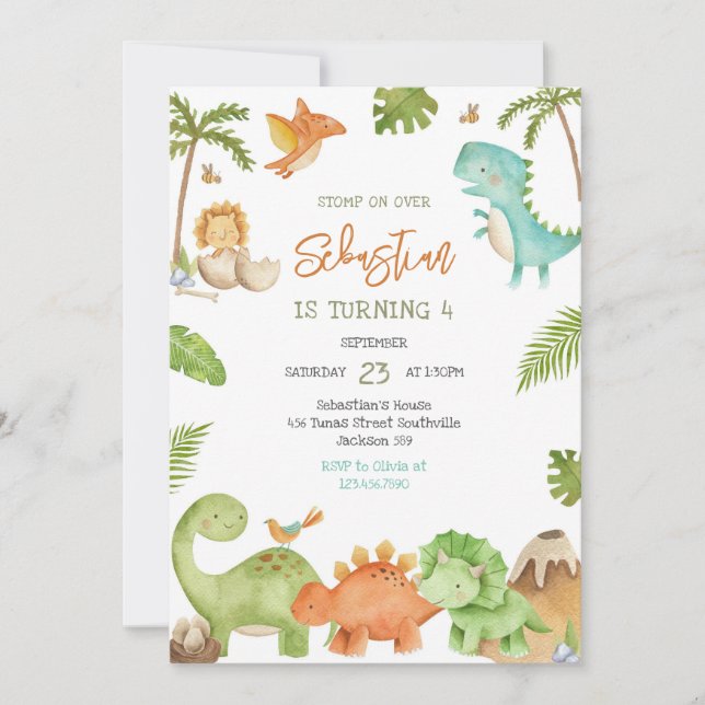 Invitación Dinosaur Kids Birthday Invitation (Anverso)