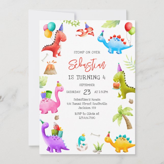 Invitación Dinosaur Kids Birthday Invitation (Anverso)