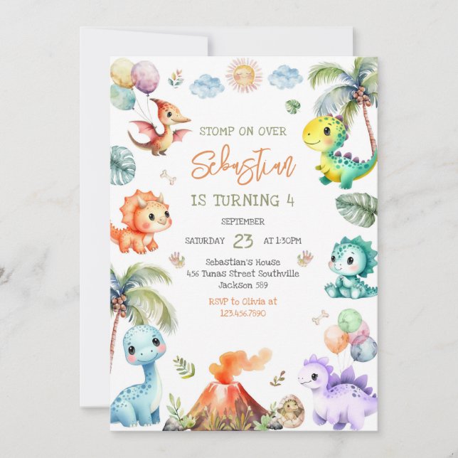 Invitación Dinosaur Kids Birthday Invitation (Anverso)