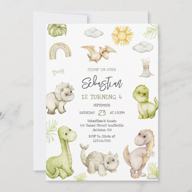 Invitación Dinosaur Kids Birthday Invitation (Anverso)