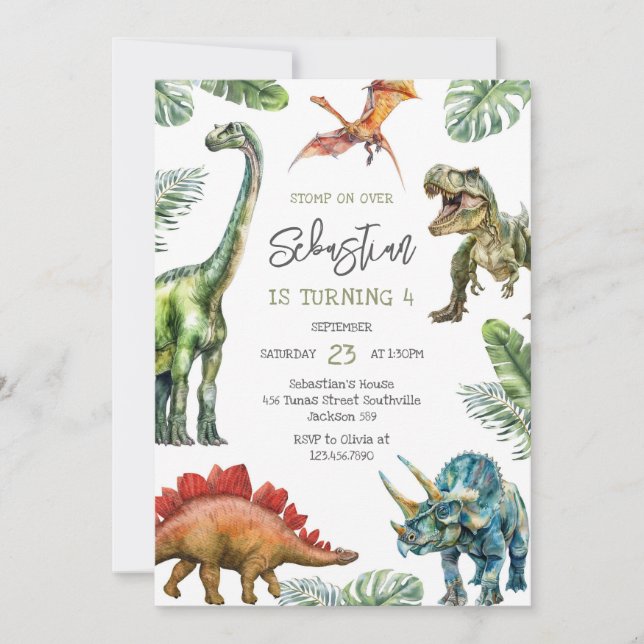 Invitación Dinosaur Kids Birthday Invitation (Anverso)