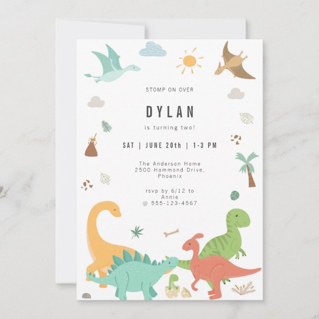 Invitación Dinosaur Kids Birthday Party Invitation (Anverso)