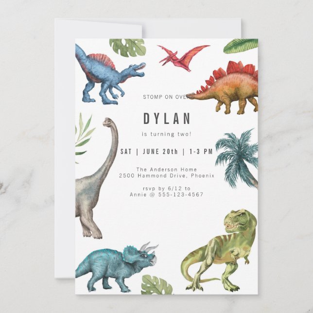 Invitación Dinosaur Kids Birthday Party Invitation (Anverso)