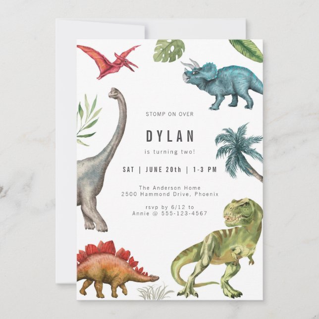 Invitación Dinosaur Kids Birthday Party Invitation (Anverso)
