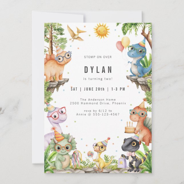 Invitación Dinosaur Kids Birthday Party Invitation (Anverso)