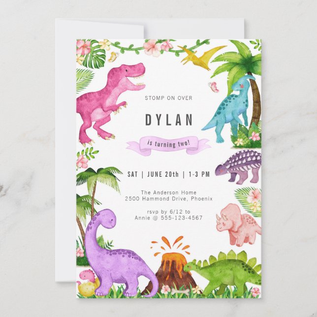Invitación Dinosaur Kids Birthday Party Invitation (Anverso)