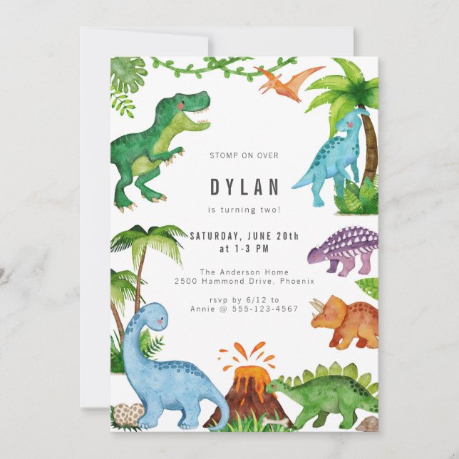 Invitación Dinosaur Kids Birthday Party Invitation (Anverso)