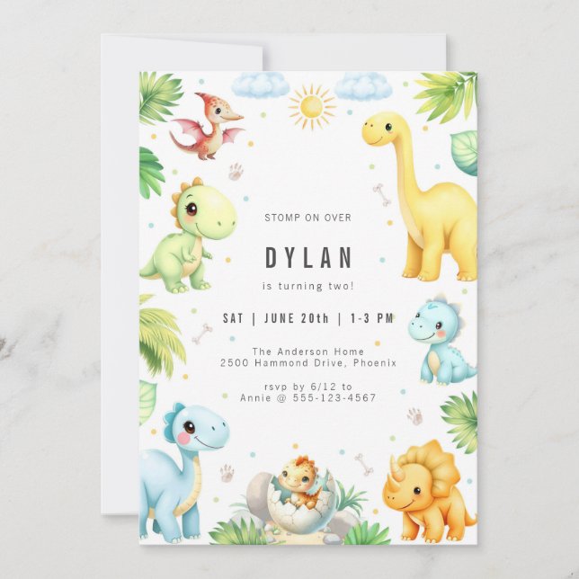 Invitación Dinosaur Kids Birthday Party Invitation (Anverso)