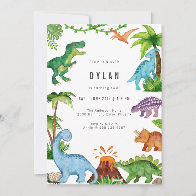 Invitación Dinosaur Kids Birthday Party Invitation (Anverso)