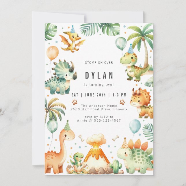 Invitación Dinosaur Kids Birthday Party Invitation (Anverso)