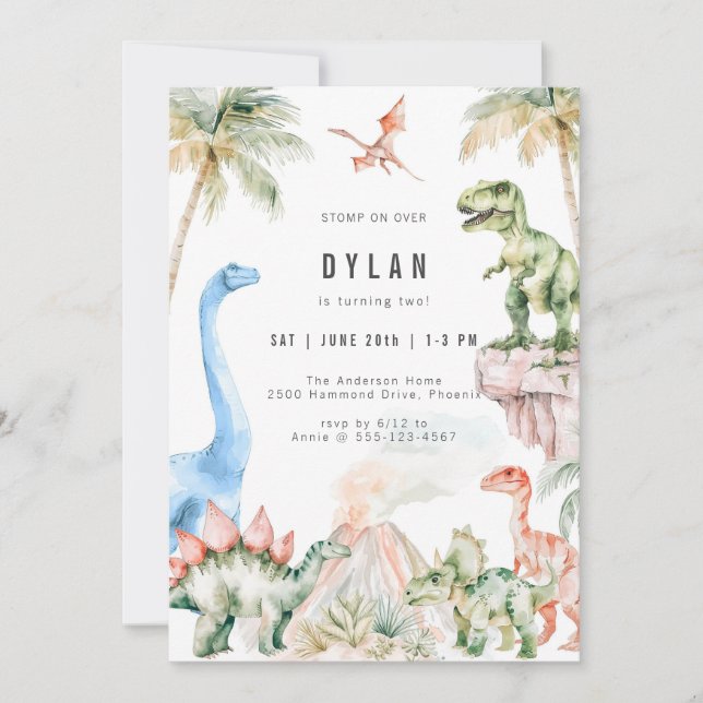 Invitación Dinosaur Kids Birthday Party Invitation (Anverso)