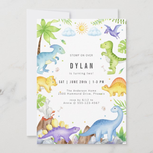 Invitación Dinosaur Kids Birthday Party Invitation (Anverso)